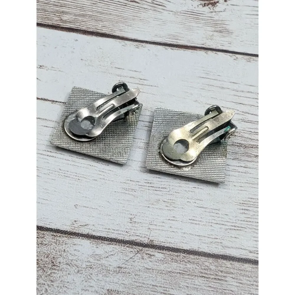 Vintage Clip On Earrings Statement Diamond Shape with Design